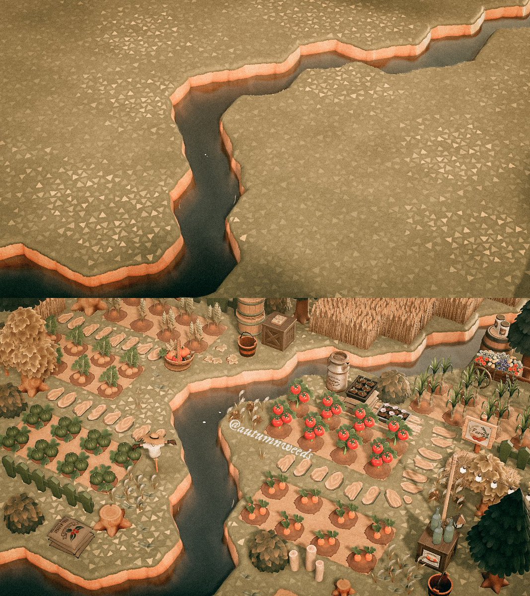 autumnweeds's tweet image. my lil farm on oakweed 🥕 before &amp;amp; after 

#acnh #animalcrossing #acnhinspo #acnhdesign