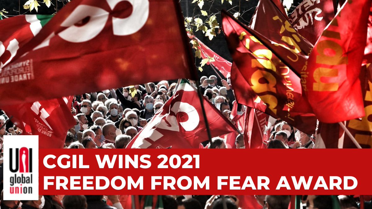 CGIL Nazionale (@cgilnazionale) on Twitter photo 🏆La #Cgil vince il premio 'Freedom From Fear'. Ringraziamo <a href="/uniglobalunion/">UNI Global Union</a>.
#MaurizioLandini: "Insieme porteremo avanti la lotta per la #democrazia, il #lavoro e contro tutti i fascismi. Grazie"
👉Per approfondire: bit.ly/3C7bIij
#maipiufascismi 🏆La #Cgil vince il premio 'Freedom From Fear'. Ringraziamo <a href="/uniglobalunion/">UNI Global Union</a>.
#MaurizioLandini: "Insieme porteremo avanti la lotta per la #democrazia, il #lavoro e contro tutti i fascismi. Grazie"
👉Per approfondire: bit.ly/3C7bIij
#maipiufascismi