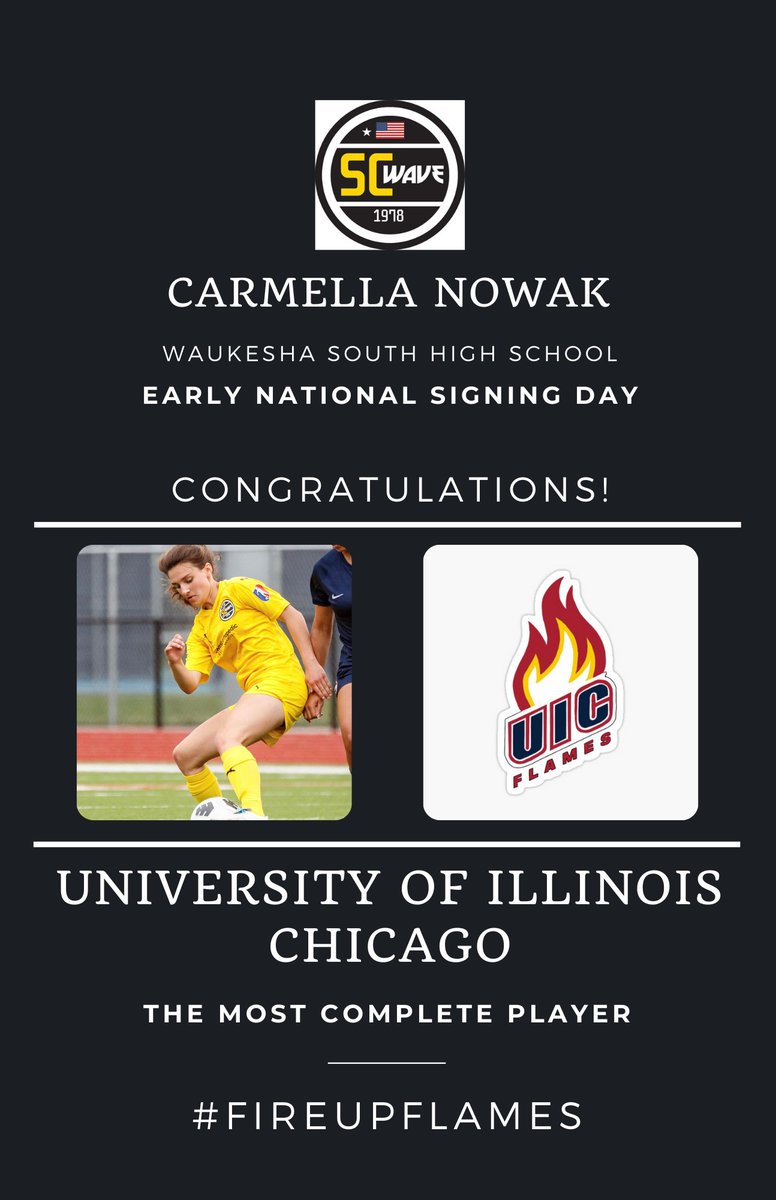 7 of 13

Halfway through our list of commits is Carmella Nowak.  She has signed her NLI to play and study at University of Illinois-Chicago.

Carmella is a core member of this team and we are super excited to see her continue!

<a href="/UIC_WSOC/">UIC Women's Soccer</a> <a href="/GAcademyLeague/">Girls Academy</a>
<a href="/mello_nowak7/">Mello</a> <a href="/SCWAVEROC/">SC WAVE</a>