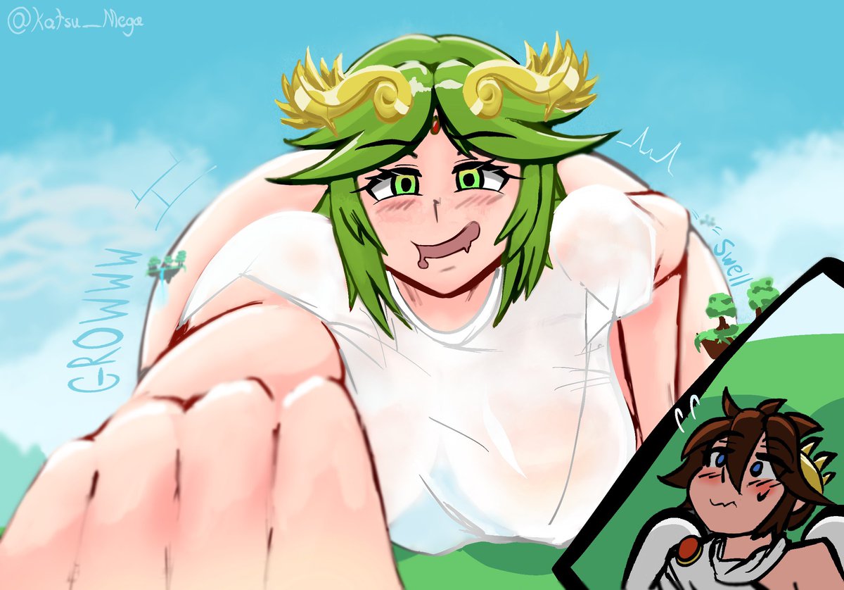 Palutena said to go get her a HEALTH potion...Pit tried his best.

Although it seems like Palu doesn't have any problems with the result~

Shirtless version up for Patrons: patreon.com/katsu_mega
#sizetwitter #巨大娘