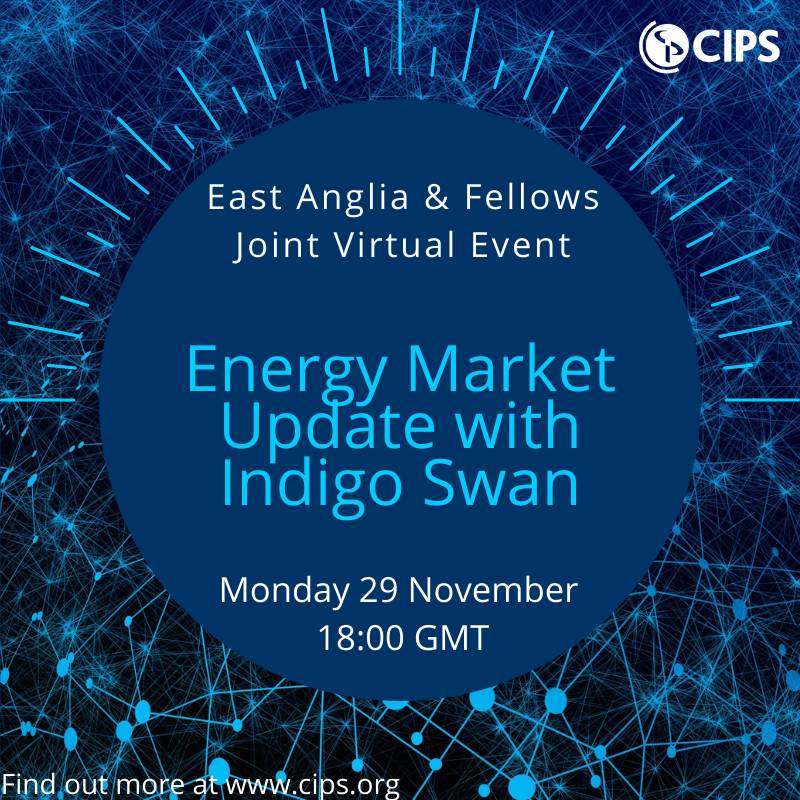 CIPSEastAnglia's tweet photo. Interested in the energy markets? Negotiate energy for your business? In this CIPS event the award winning Indigo Swan will cover how the energy markets work, latest developments &amp;  what might happen next. Book here - https://t.co/dPZNJywFqK   #CIPS #Procurement #Energy #Webinar https://t.co/45icXQDVa7