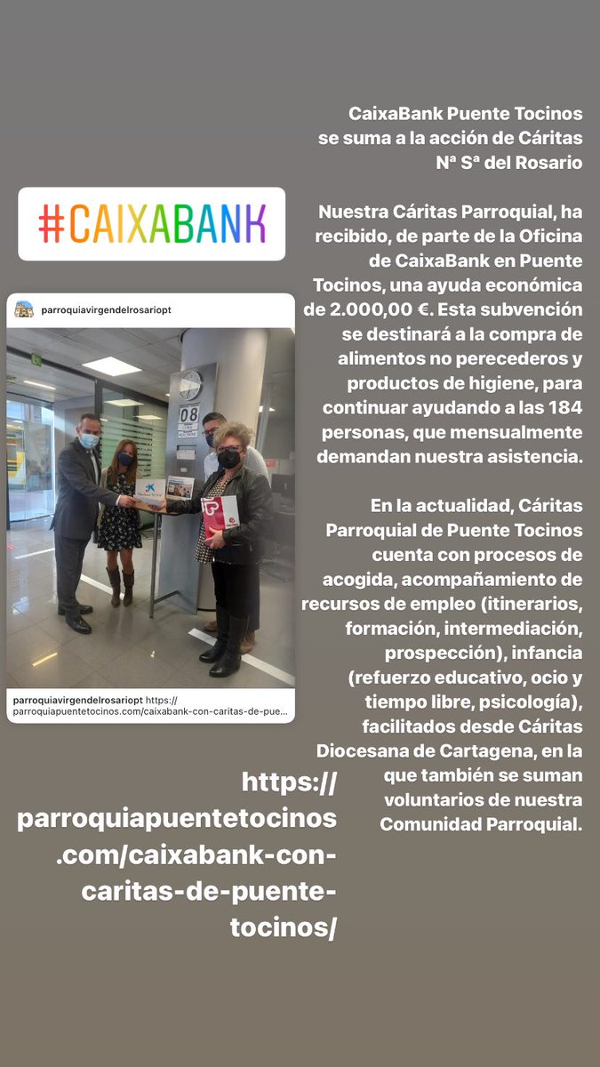 #CaixaBank #puentetocinos      CaixaBank Puente Tocinos 
se suma a la acción de Cáritas.