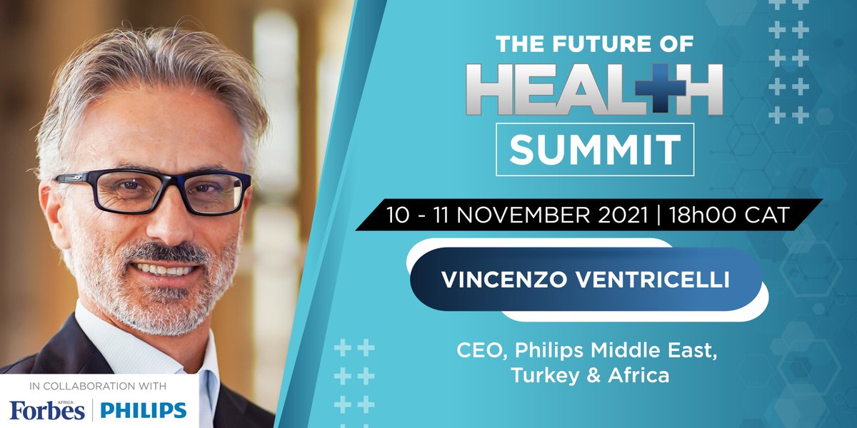 cnbcafrica's tweet photo. [WATCH] DAY 2 of @ForbesAfrica &amp; @PhilipsSAfrica's 
6th annual #futurehealth Summit. Join Vincenzo Ventricelli, CEO of @Philips Middle East, Turkey &amp; Africa, as we explore the findings of the #FutureHealthIndex 2021. Tune in at 18h00 CAT. Register here: https://t.co/si5SluhnMd https://t.co/sfgaiO6RlO