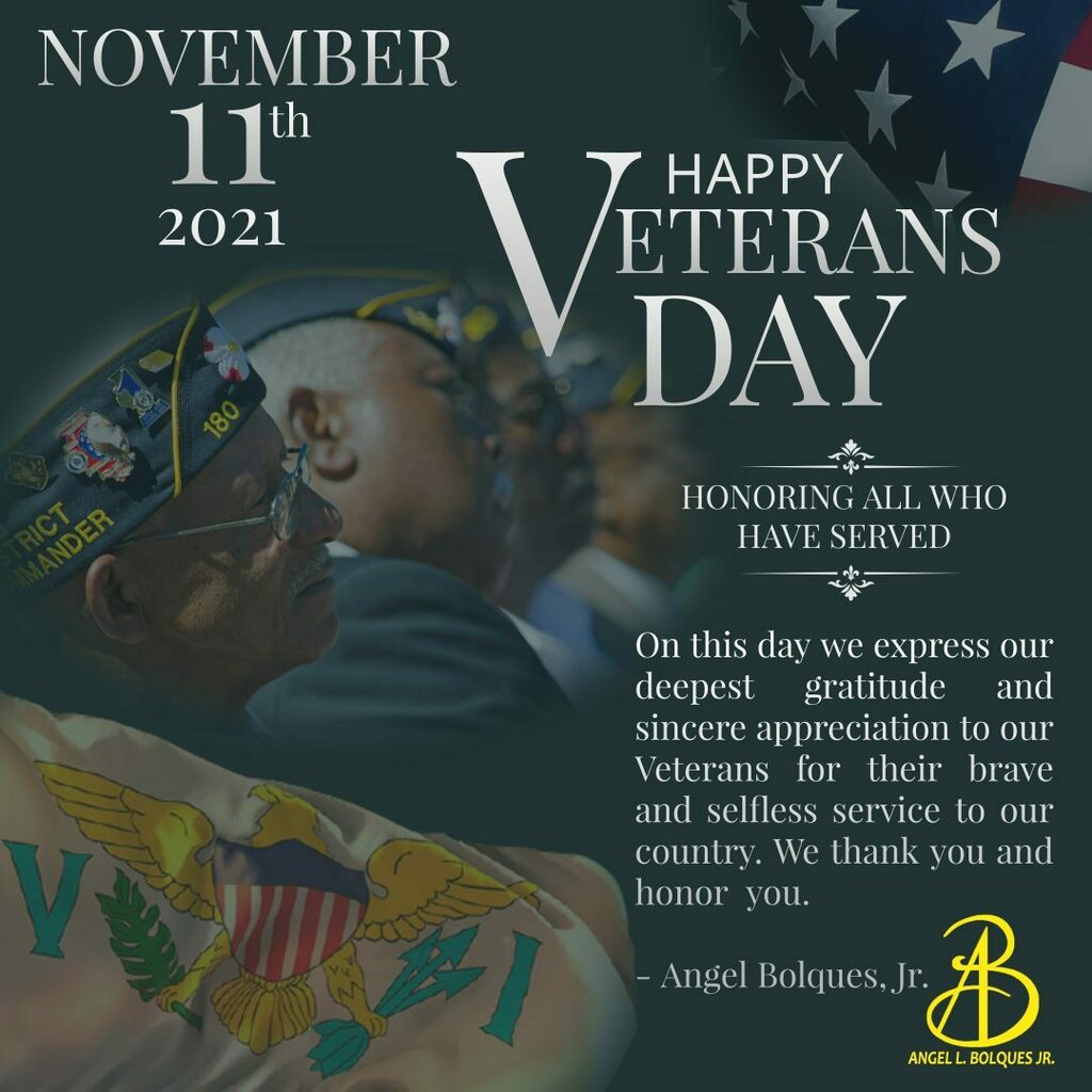 ift.tt/3c3Hz8Y
On this day we express our deepest gratitude and sincere appreciation to our Veterans for their brave and selfless service to our country. We thank you and honor you. - Angel Bolques, Jr.      

#VeteransDay    #AngelBolquesJr