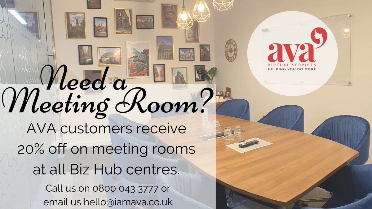 Check out our sister company <a href="/BizHubHQ/">Biz Hub</a> for serviced office spaces. All AVA customers benefit from 20% off on meeting rooms at all 12 of our Biz Hub centres across the UK. #servicedoffice #iamavauk #bizhub
