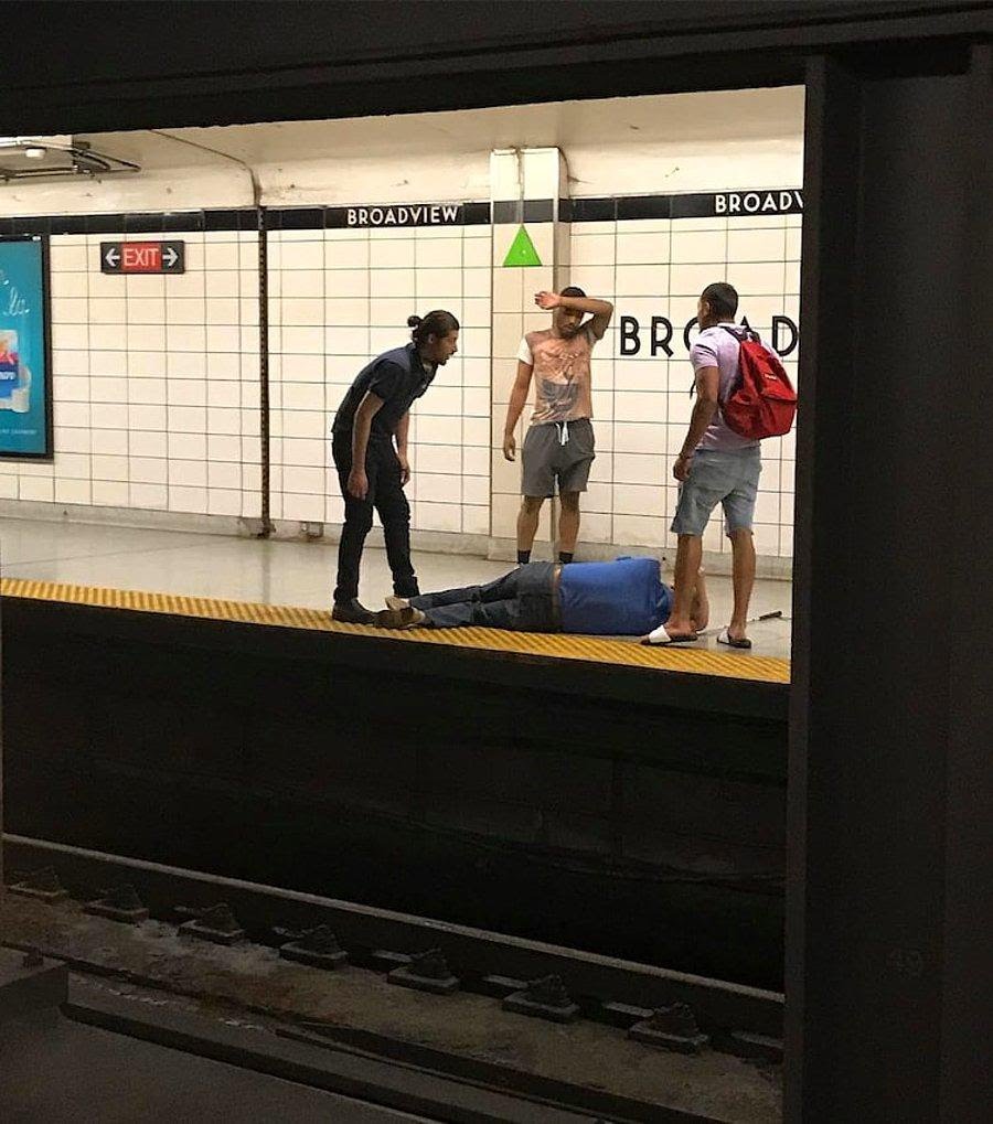 Сильный 15 3. Blind guy checking his Phone in Metro.