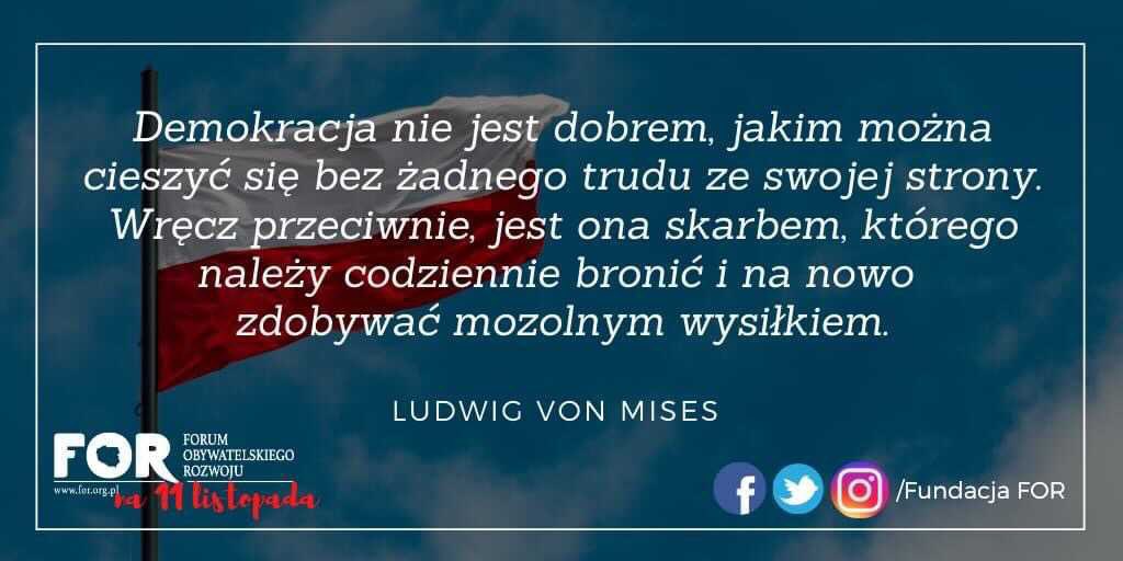 FundacjaFOR's tweet photo. #CytatFOR

Z okazji Święta Niepodległości przypominamy wciąż aktualne słowa Ludwiga von Misesa - Demokracja nie jest dobrem, jakim można cieszyć się bez żadnego trudu ze swojej strony. https://t.co/FoJT13magN