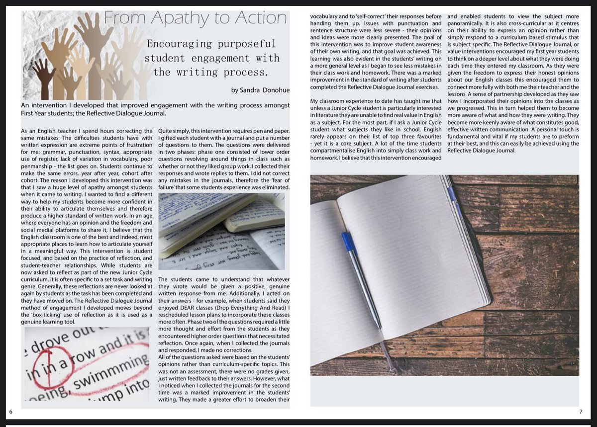 SandraDNolan's tweet image. LET STUDENTS USE THEIR VOICE!!

 @INOTEnews thank you for sharing my Reflective Dialogue Journal idea with so many people❤️ 

The new publication looks fab, congratulations to all involved 👍 
 #educationresearch #studentcentredteaching #inclusivepedagogies #AcademicTwitter