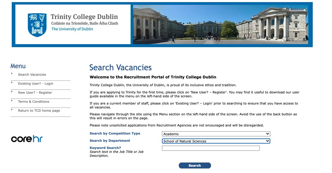 Come &amp; work with me <a href="/TCD_NatSci/">School of Natural Sciences, Trinity College Dublin</a> <a href="/TCDZoology/">Zoology, Trinity College Dublin</a> as Assistant Prof in #Ecology (4 yrs)

Quantitative ecology, field &amp; population focus. Opportunity to work with <a href="/plantpopnet/">PLANTPOPNET</a> data &amp;  research in #biodiversity &amp; climate change.
https: //jobs.tcd.ie
[academic, School of Natural Sciences]