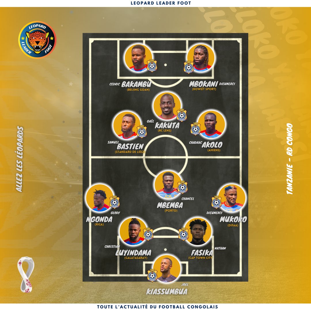 leopard243's tweet photo. Le onze de départ face à la Tanzanie !
#RDC #TANCOD #Congo #Qatar2022 #worldcupqualifiers2022 https://t.co/tnkgGJ5PXZ