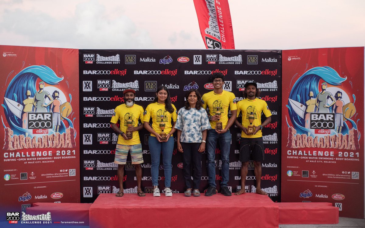 faramanthaa's tweet photo. Congratulations to the Maldives first Yellow Jersey winners by Bar2000 Faramanthaa Challenge 2021.

#bar2000faramanthaachallenge2021 #Bar2000mv #FaramanthaaMoments #Faramanthaa2021 #Bar2000 #CaffeEspresso #SalhiCoffeeEh #Surfing #Bodyboarding #OpenWaterSwimming #maldives https://t.co/Y8kdj0ukDN
