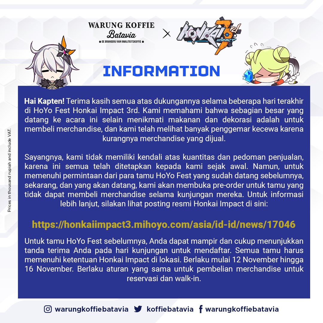 Thank you all for your understanding and support for HoYo Fest Honkai Impact 3rd 🙏🏻 #warungkoffiebatavia #hoyofest #hoyofestindonesia #honkaiimpact3 #jakarta #grandindonesia