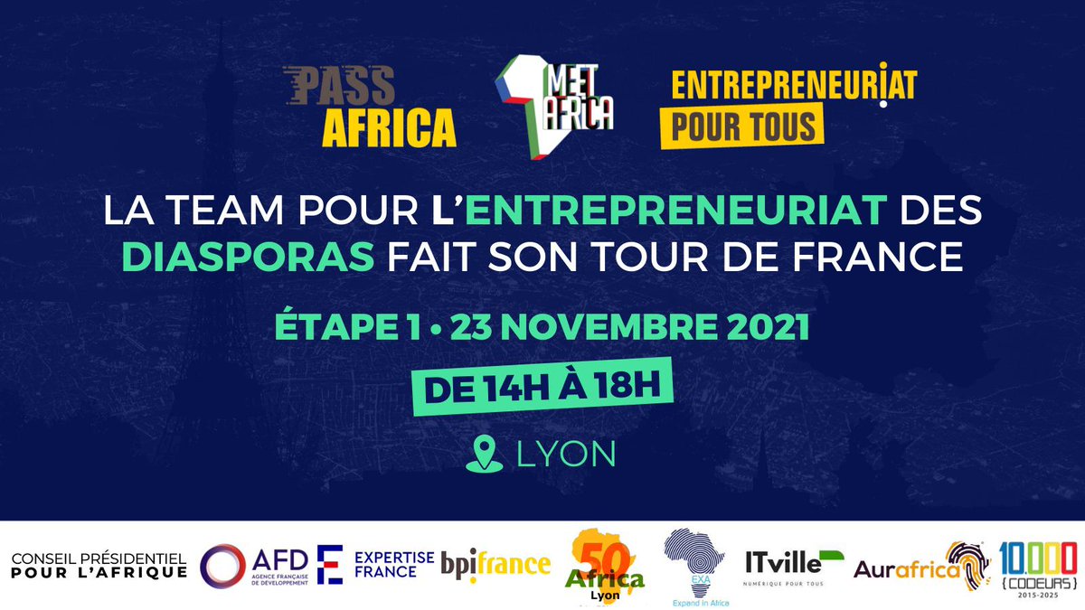 Pour booster les entrepreneurs entre la France et l’Afrique &amp; inspirer les jeunes issus de la diversité !  Pour Lyon, inscrivez-vous ici : cutt.ly/9TtRuq8
 #PassAfrica I MEET Africa 2 I Task Force #Entrepreneuriat&amp;Territoires
