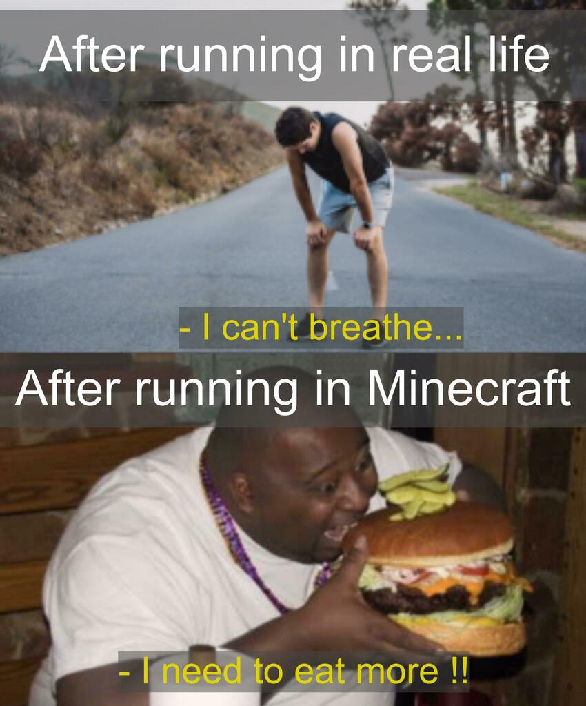 MinecraftMeme16's tweet photo. Steve burns calories faster than anyone else https://t.co/OKRO2R4zOR