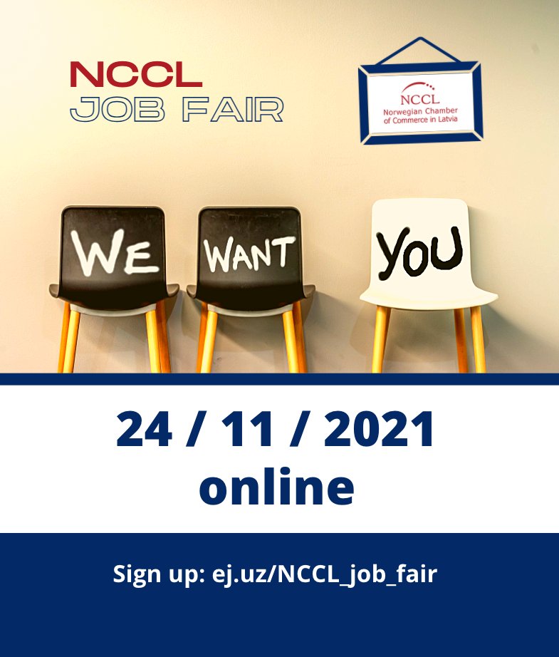 Are you looking for a job or are considering a career change? Join the NCCL Job Fair on November 24 at 18:00 and learn about job opportunities at NCCL member companies in Latvia! Sign up now: ej.uz/NCCL_job_fair!