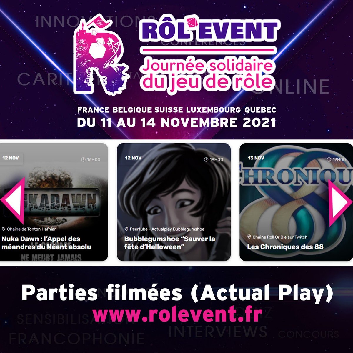 event_rol's tweet photo. #RolEvent2021 - 2nd édition - J-J Focus parties filmées

RDV à 13h aujourd'hui pour l’inauguration ! 
👉 https://t.co/x1JT8xD2hN
Discord : https://t.co/lEWlfkQ8Lx  

Au programme chez les streamers (liste non exhaustive): https://t.co/He8545LpsX