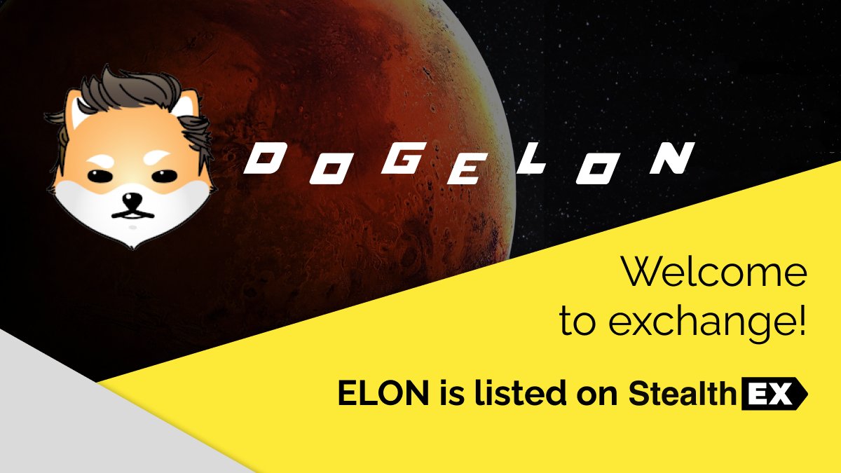StealthEX_io's tweet photo. We've been waiting for a chance to say it...

$ELON is listed on @StealthEX_io! 🎊🎉

Apart from having the best ticker in the #crypto game @DogelonMars is a solid token that grew ~4000% since it's October debut 📈

Swap #Dogelonmars with 400+ coins now 🔽
https://t.co/9odRQ0rivw https://t.co/epAF1FhpF1