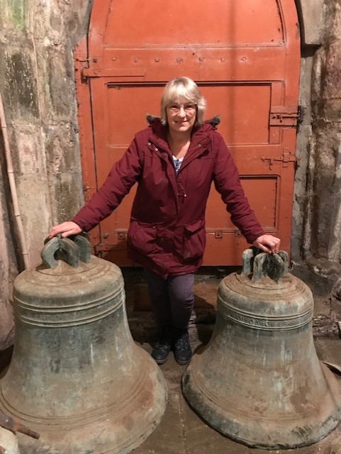 UnlockedSt's tweet photo. Up close and personal with the bells @UnlockedSt - it's not every day you can touch the 17th Century in this way!! no wonder @JudithAyers20 looks happy. https://t.co/Be01UXToAh