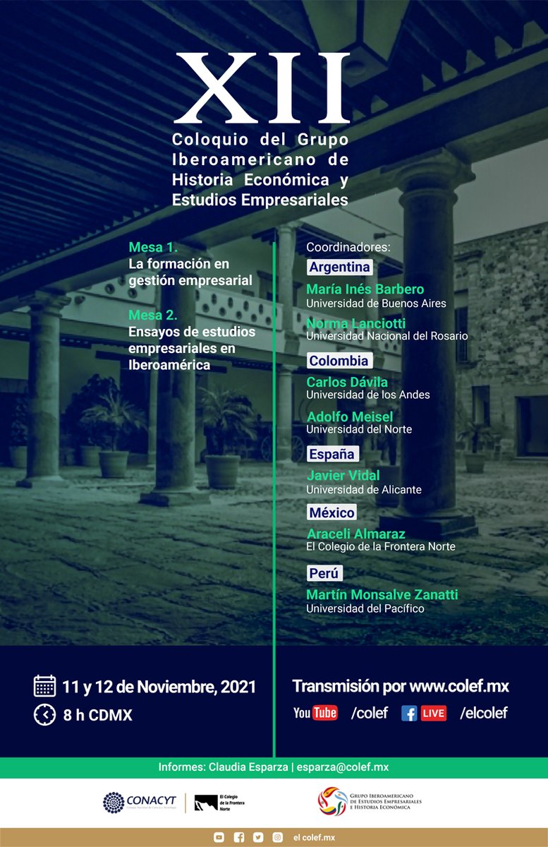 IuesalUA's tweet photo. Invitamos a participar los días 11 y 12 al XII Coloquio del Grupo Iberoamericano de Estudios Empresariales e Historia Económica organizado  @elcolef  en el que participa como coordinador nuestro Secretario Académico @JVidalOlivares #econhis #bizhis #Iberoamerica #Americalatina https://t.co/tMYhrxKKTe