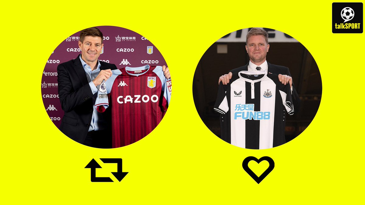 Which is the better appointment? 🤔 

🔁 RT for Steven Gerrard to #AVFC
❤️ Like for Eddie Howe to #NUFC