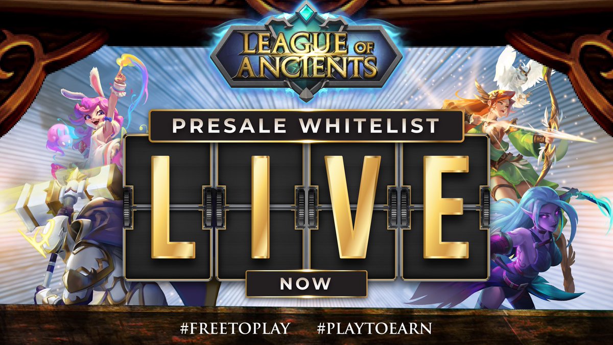 Whitelist Pre-sale Registration is NOW Open! 😍 Get to leagueofancients.com/presale follow EASY steps to connect ! ✨ 1. GET REGISTERED 2.Connect and refer 10 people to buy $LOA at 0.05$! 3.Stay tuned for winners of 11 Gen Skins! #BSC #PlaytoEarn #NFTGame #MOBA #Whitelist