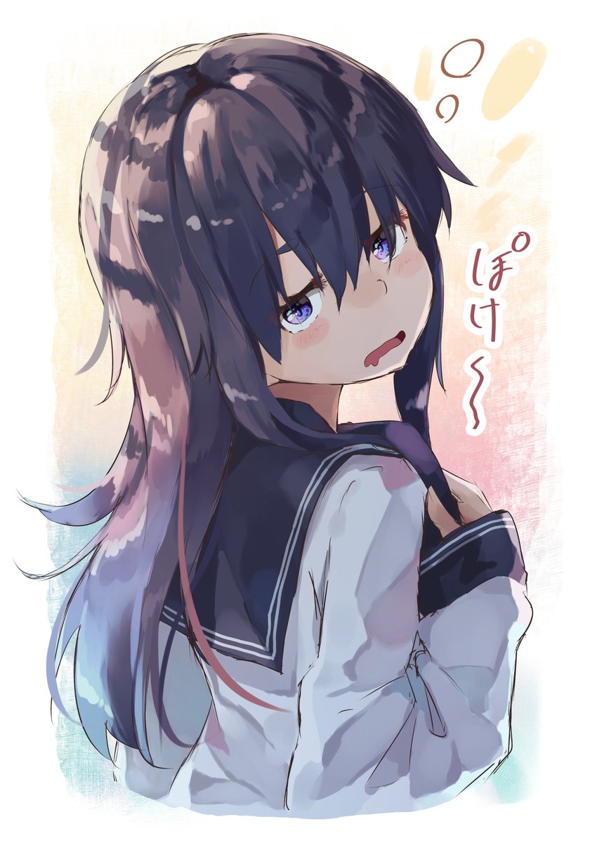 akatsuki (kancolle) 1girl solo long hair school uniform serafuku sailor collar purple eyes  illustration images