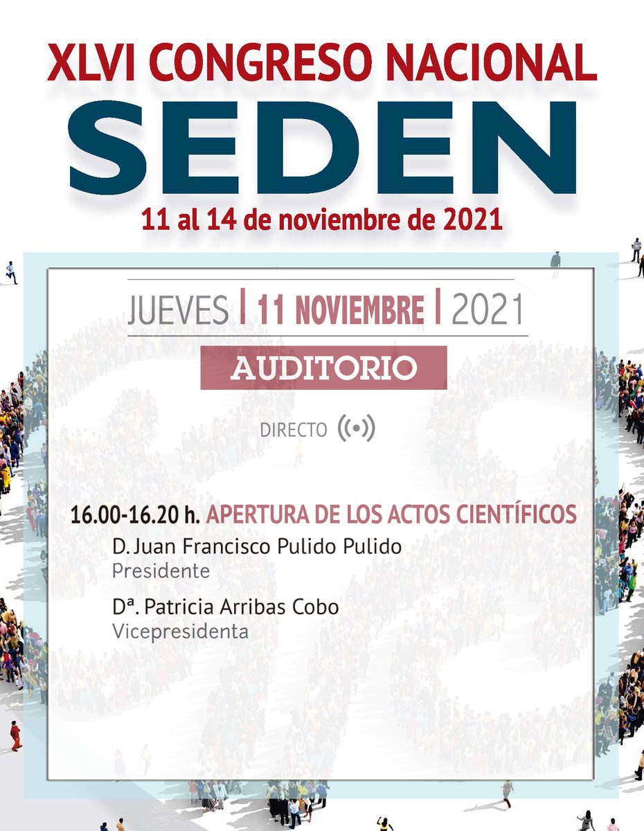 SEDENenfermeria's tweet photo. Apertura de los Actos Científicos #SEDEN2021 | 

👨‍⚕️Juan Francisco Pulido, Presidente de @SEDENenfermeria
👩‍⚕️ @patarribas, Vicepresidenta de @SEDENenfermeria

📅 Jueves 11
 🕠16:00 -16: 20 h.
📍Auditorio https://t.co/wrN8wsPh2J