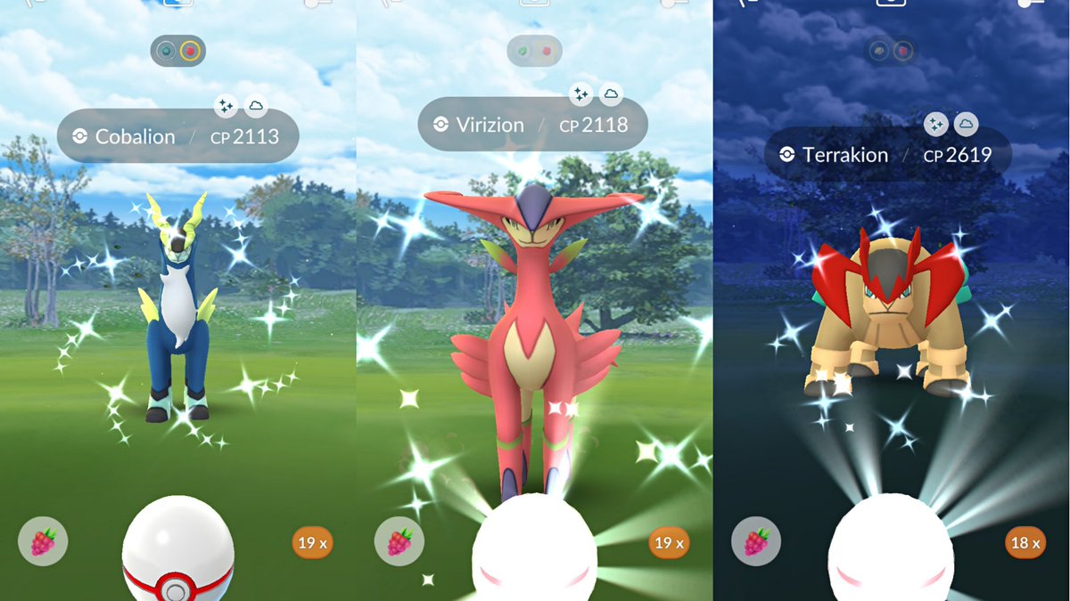 tracylise_'s tweet photo. 🔥✨ My shiny Swords of Justice trio is finally complete ✨🔥 
All weather boosted too! ☁️

#Pokemon #PokemonGo #SwordsofJustice #ShinyPokemon #Cobalion #Virizion #Terrakion https://t.co/YgX6WdRIOW