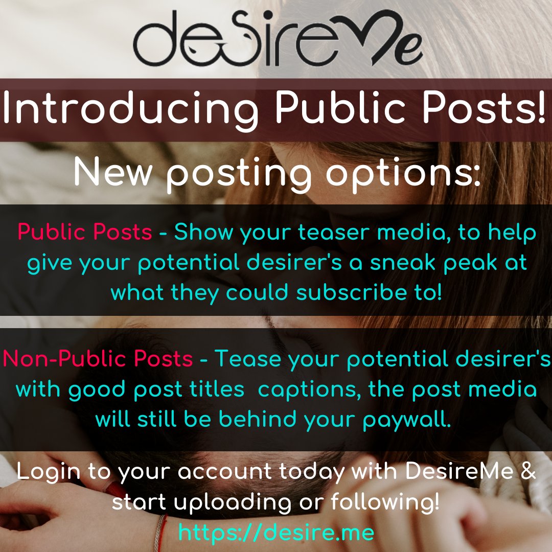 desiremeonline's tweet photo. New feature alert! #PublicPosts are now available on #DesireMe!

We have introduced a new feature allowing our Desired to share some free #teaser media, to help give your potential desirer's a sneak peak at what they could subscribe to!

visit now: https://t.co/znz7iA0Zlq https://t.co/Pn3X0Em9zv