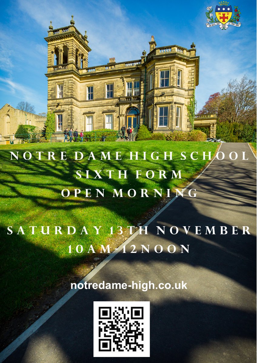 springsacademy1's tweet photo. Notre Dame High School Sixth Form @ndhs_sixth_form are holding an open day on Saturday 13th November between 10am - 12 noon. If you are in Y11 and interested or considering your post-16 options go and have a look and see if it is for you! #Thinktothefuture https://t.co/TY0JVGVDyZ