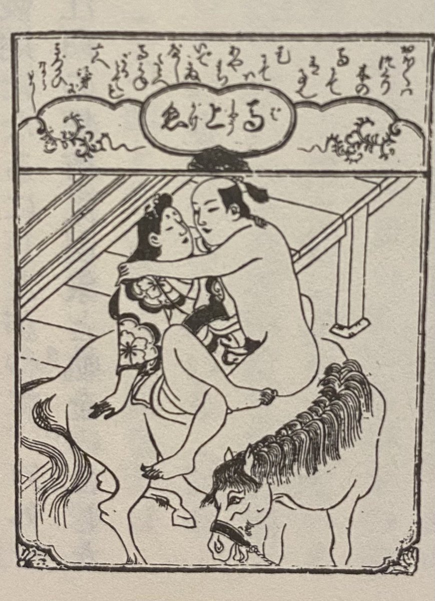 江戸時代初期の春画って、顔が可愛くないからなのか、体型がモチモチしているからなのか、なぜだか人気がない。
けど江戸初期〜中期辺りの春画は表現が斜め上いくものも多くて爆烈してるから知って欲しい。

馬の上ですな^_^ 