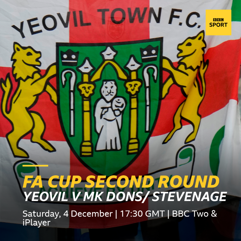 BBCSport's tweet photo. 📅 4 December
🏆 FA Cup second round
▪ @Buxton_FC v @ShrimpsOfficial 
▪ @YTFC v @MKDonsFC or @StevenageFC 
📺💻📱 LIVE across the BBC.

Coverage details 👇 #bbcfacup