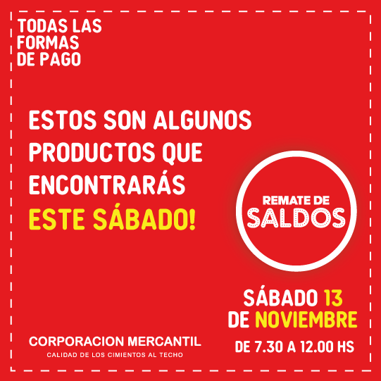 corpmercantil's tweet photo. 🚨¡EL SÁBADO 13 DE NOVIEMBRE TE ESPERAMOS EN NUESTRA ÚLTIMA FECHA DEL REMATE DE SALDOS!🚨

Este año ACEPTAMOS TODOS LOS MEDIOS DE PAGO 💵💳💰

Desde las 7:30 am en el estacionamiento de casa central‼️ https://t.co/nPyxNuva3Z
