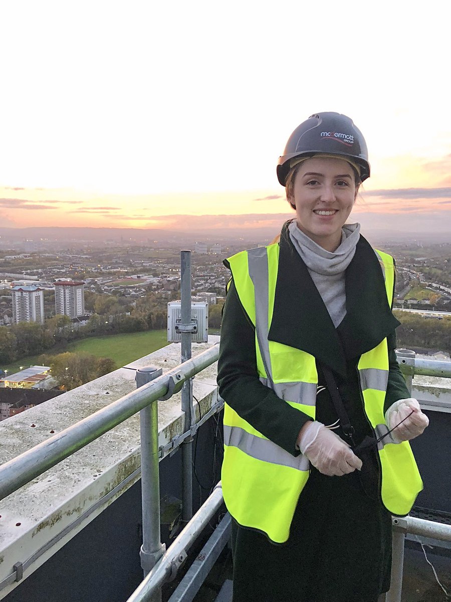 Rowanm_smith's tweet photo. Slightly different from the usual wader get up but none the less very interesting to see what M-Four are doing to tackle fuel poverty in Glasgow #COP26 #ClimateAction, even treating us to a sunset on the highest point in #Glasgow @MomentumFour https://t.co/YNjhppoV9b