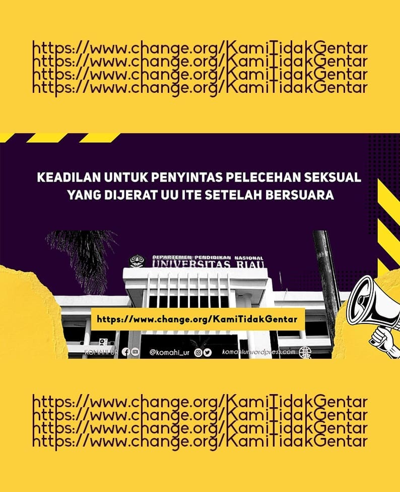 TxtdariHI's tweet photo. Kami meneruskan dari Instagram @KOMAHI_UR. Kamu bisa bantu Komahi UNRI untuk melindungi penyintas melalui petisi di bawah ini.
https://t.co/vvYtX7VQ32
#WeStandWithVictim https://t.co/NluBj7TpNR