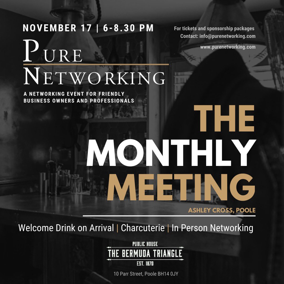 PureBmth's tweet photo. Happy Thursday to all our wonderful Pure Networkers ⭐️☄️

Our next monthly meeting is just around the corner so don’t forget to grab your tickets today!

🔥17th November 2021, 6-8.30pm
📍 @ The Bermuda Triangle, Ashley Cross

Who’s already got their tickets!?🙋🏽‍♀️ 🙋🏼‍♂️ https://t.co/lxccb3xmci