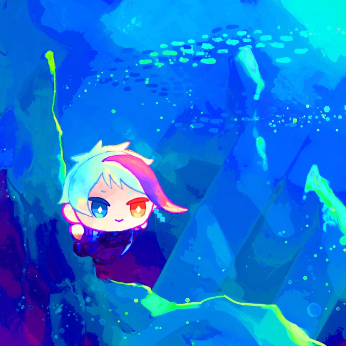 思ってた以上にすごくなった!豆リチぬはサーモグラフィーみたいだ!
 #絵を彩度100にすると超派手 