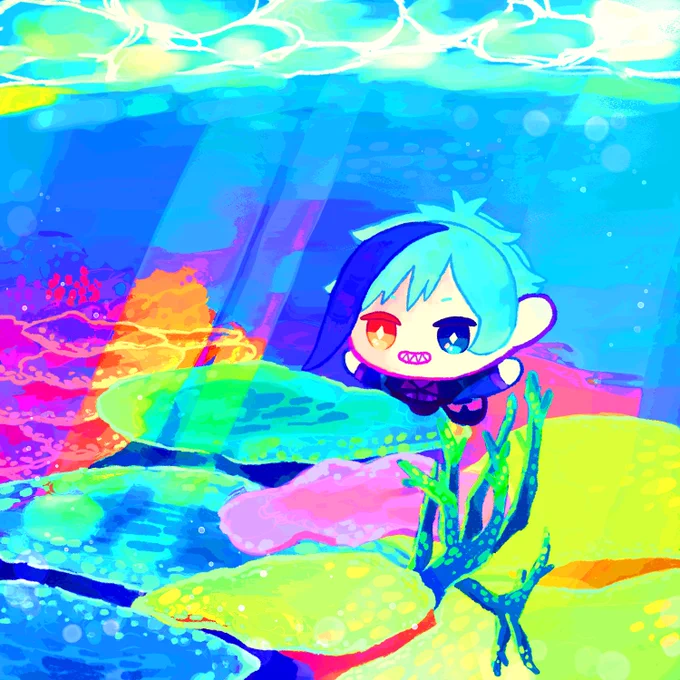 思ってた以上にすごくなった!豆リチぬはサーモグラフィーみたいだ!
 #絵を彩度100にすると超派手 