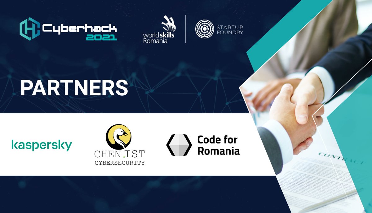 🥇 Pentru a putea pune la cale un eveniment de nota 10, este nevoie de parteneri de încredere. În cadrul #Cyberhack2021, ne bucurăm de asistența unor organizații de mare impact, precum #KasperskyLab, #CodeforRomania și #CHENIST. 🙌
Mai multe detalii aici: buff.ly/3C7eKTU