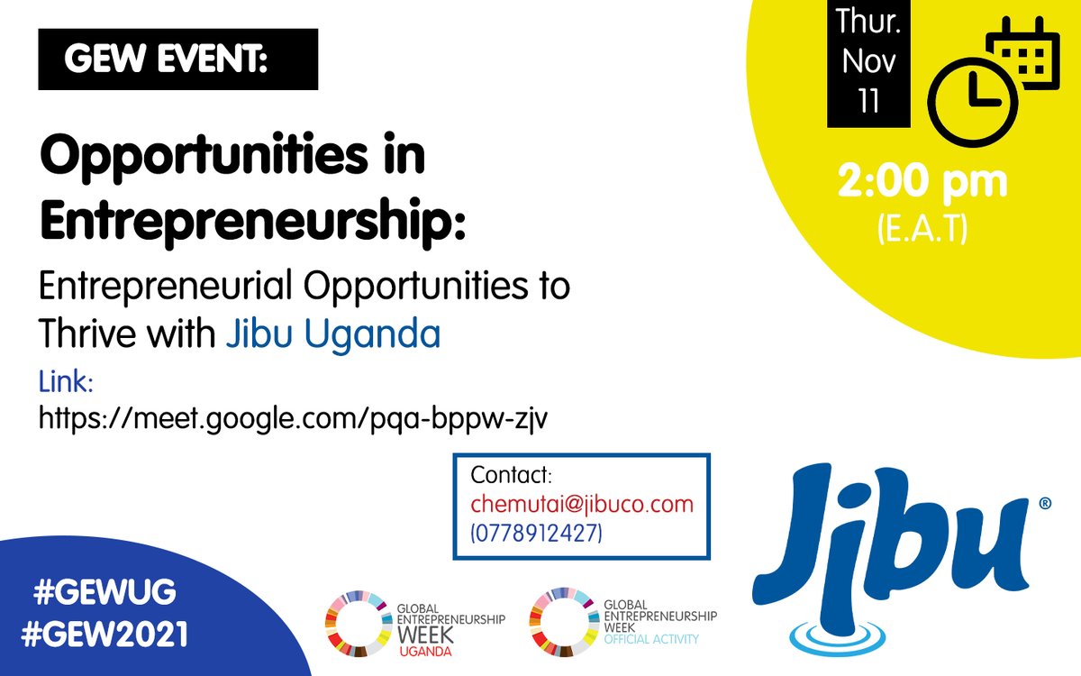 EntUganda's tweet photo. #Happening now via google meet:
link: https://t.co/7AfAwrFR9D

Be a part of the #Entrepreneurial Discussions by @jibuuganda 

#GEWUG 
#GEW 
#GEW2021 https://t.co/BI7hWVGuyP