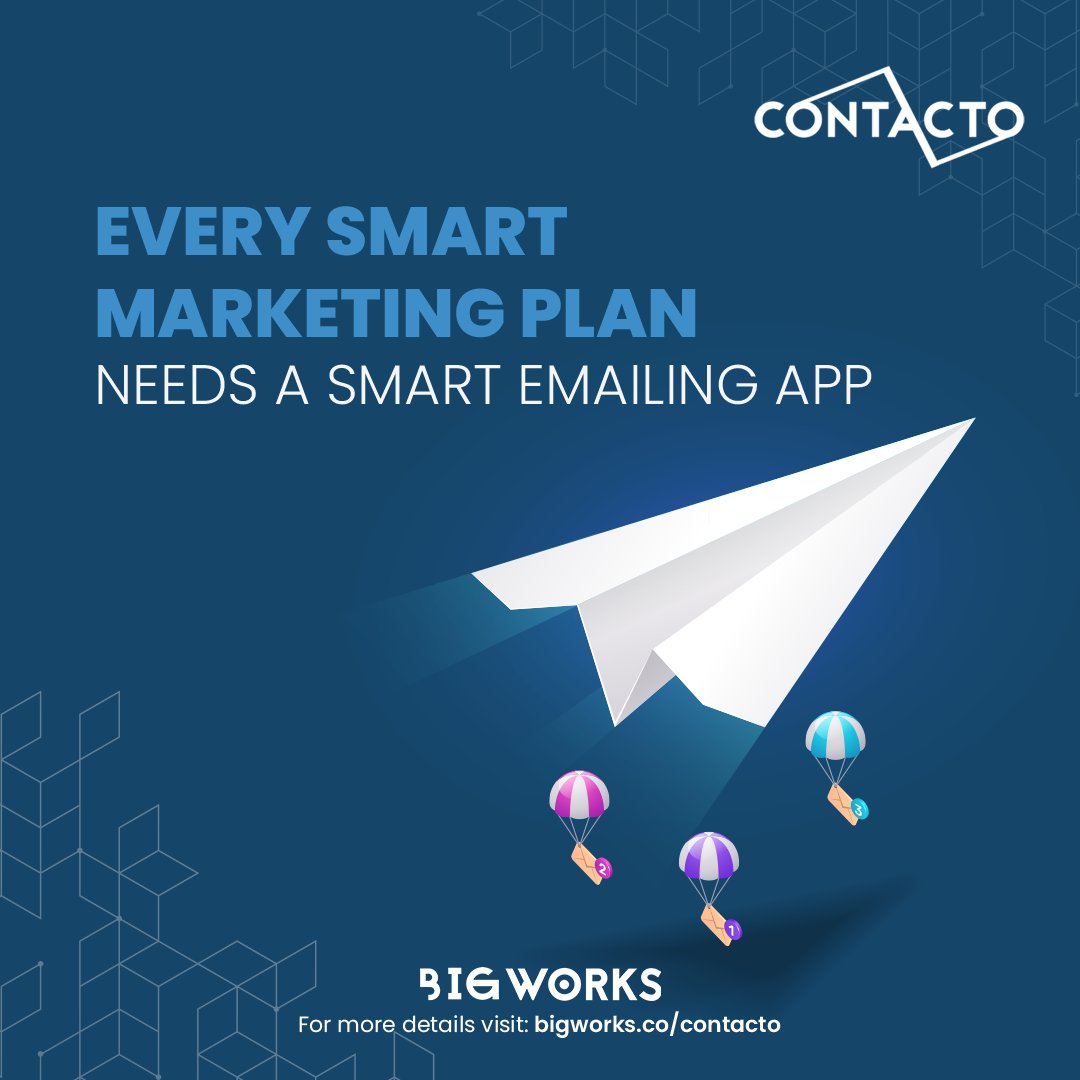 bigworkstech's tweet photo. Grow your sales with our emailing platform - Contacto. An easy way to market smarter and increase clients.
Explore more at https://t.co/rd05OXY6AU
#Bigworks #MassEmailing #Salesforce #AppExchange
#emailblast #emailcampaign #salesforceapp #Contacto https://t.co/c01yTLv207