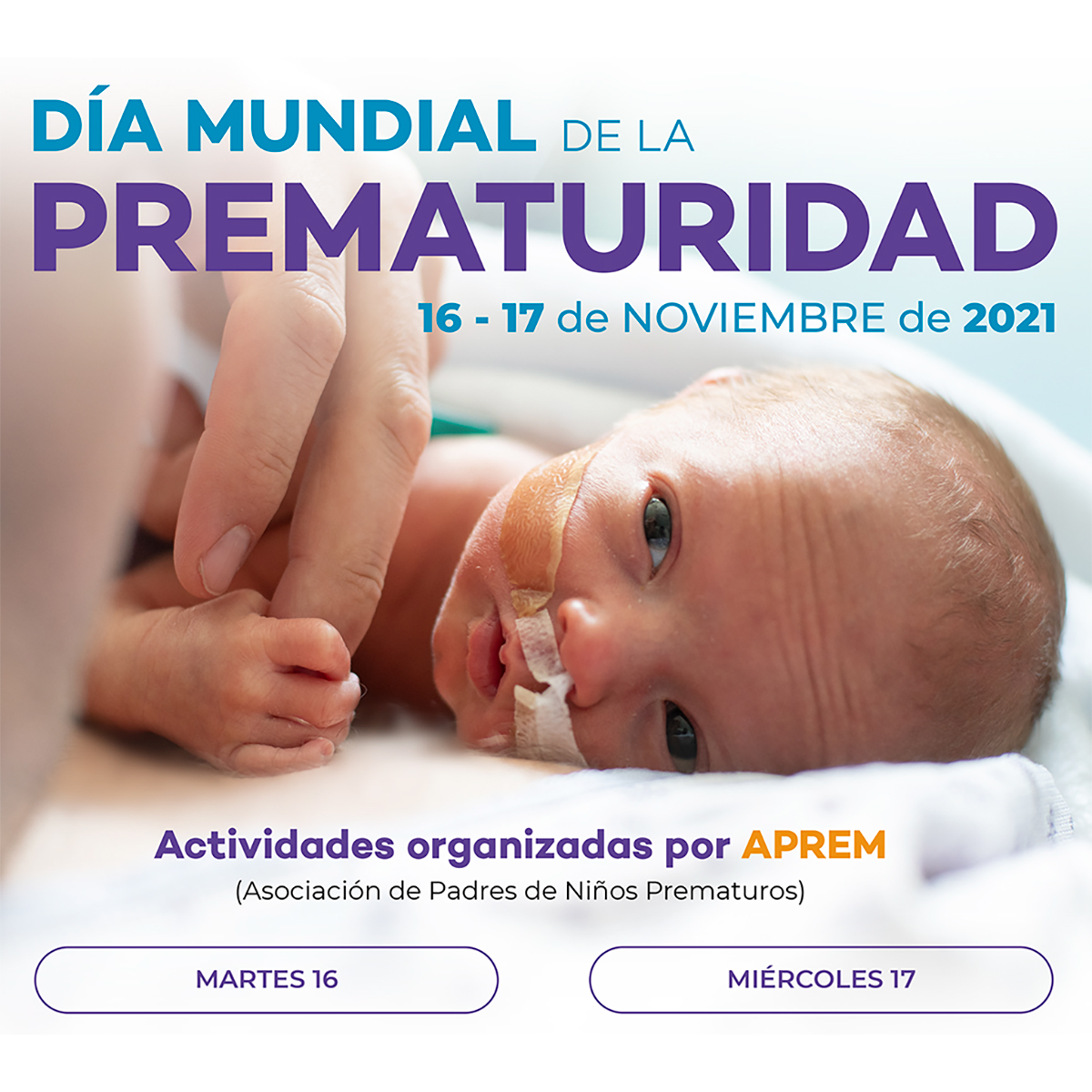 APREMprematuros's tweet photo. Como cada año, el 17 de noviembre se celebra el Día Mundial de la Prematuridad. Desde APREM vamos a llevar a cabo varios talleres virtuales para familias con hijos prematuros y la entrega del Patuco de Honor en su novena edición. #DiaMundialDeLaPrematuridad #BebéPrematuro https://t.co/xyUAtHP7mv
