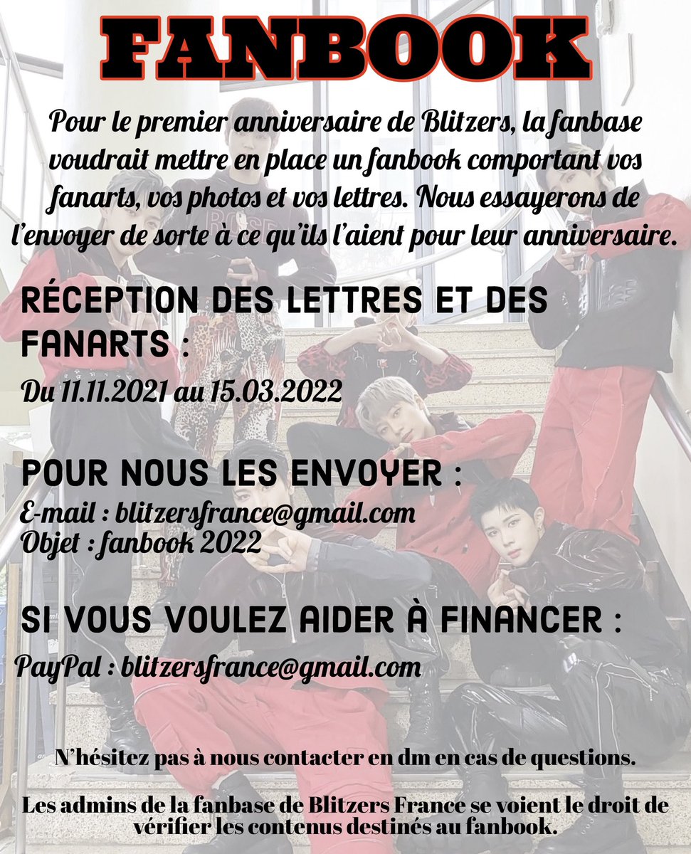 Blitzers_Fr's tweet photo. [📣] ANNONCE

Hello tout le monde 
La fanbase vous présente son premier projet : un fanbook dédié aux garçons pour leur premier anniversaire

Vous avez plus d’informations sur les images ci-dessous

⚠️ Réception : du 11/11/2021 au 15/03/2022

🐿 https://t.co/6yDRggNAZp