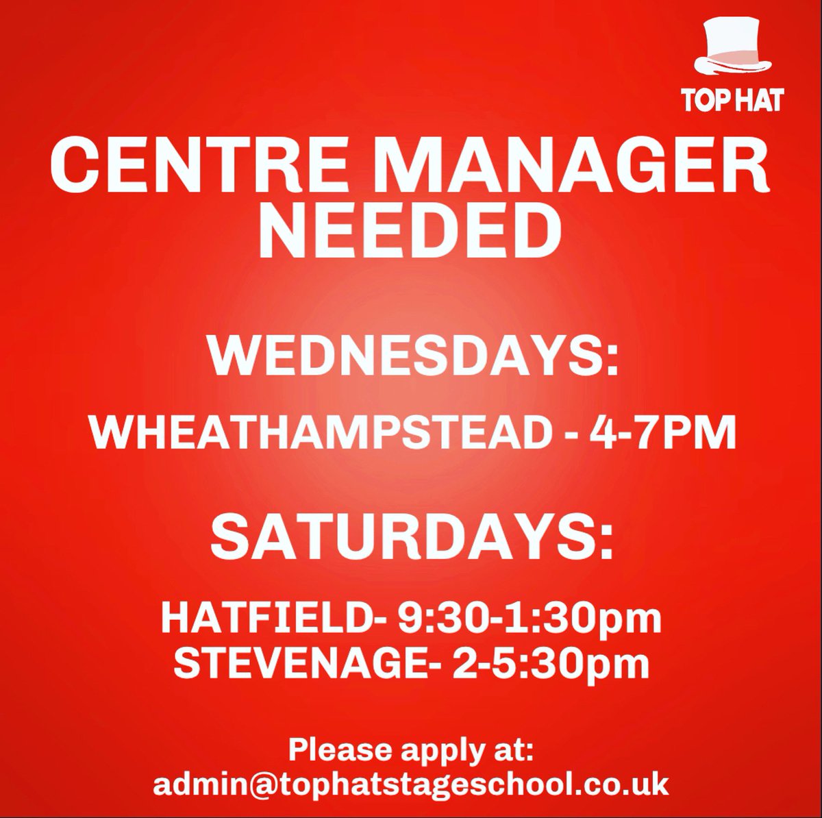 If you are interested in becoming a Top Hat Centre Manager please apply at admin@tophatstageschool.co.uk for more information! ⭐️

#tophat #tophatstageschool #stageschool #hertfordshire