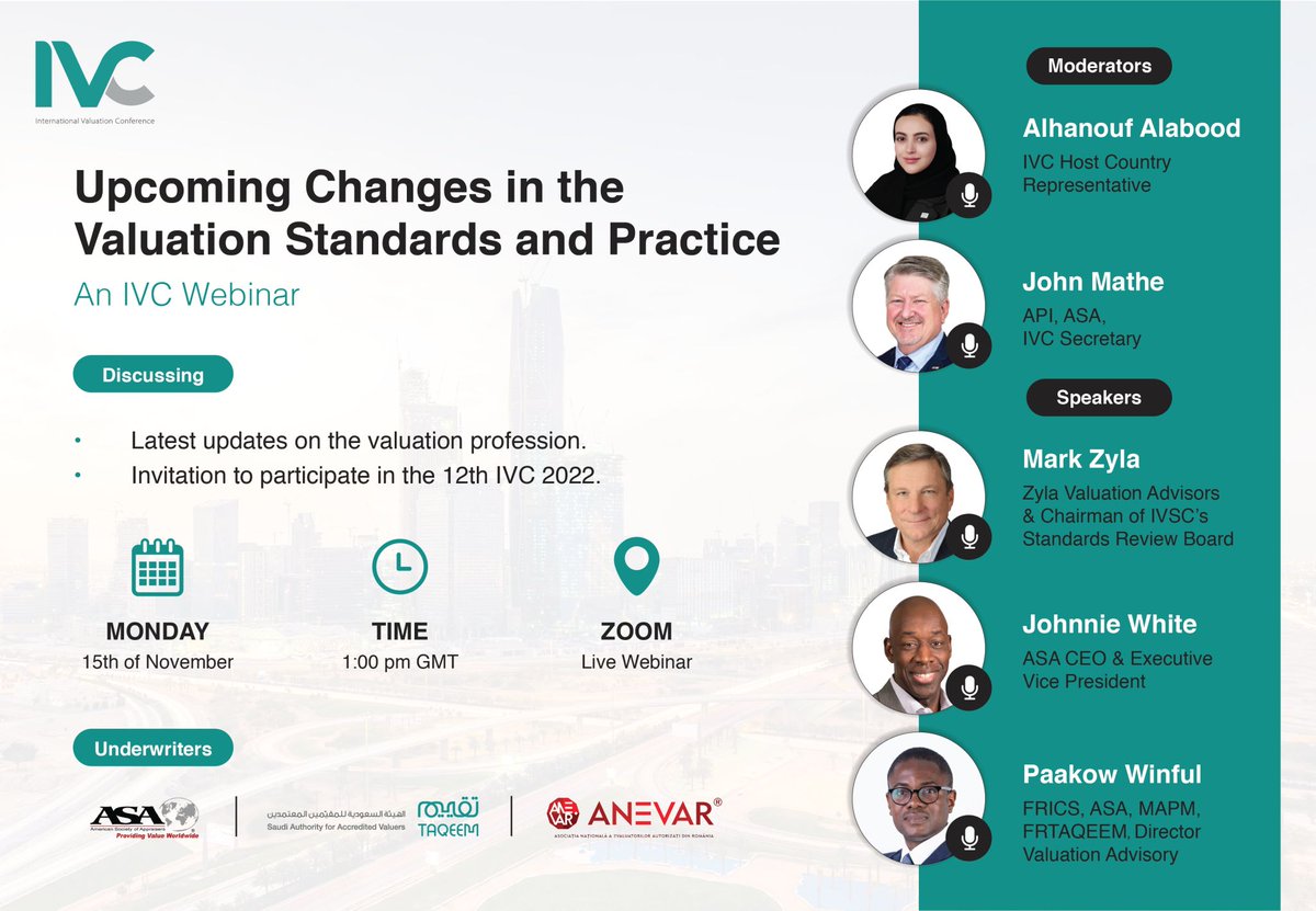 Join us! 
Next Monday in a Webinar  to discuss the Upcoming Changes in the Valuation Standards and Practice.

To register, please visit;
 bit.ly/3k27EtF