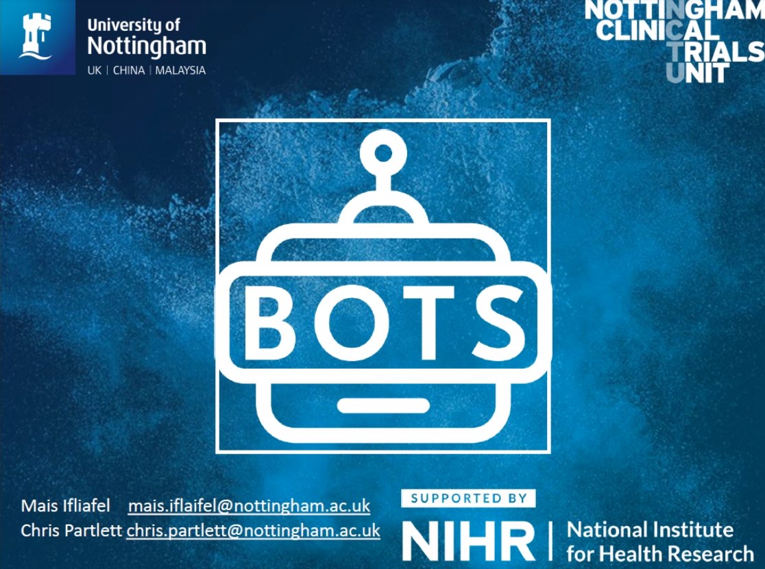UKCTUNetwork's tweet photo. And now for something completely different...

Mais Iflaifel and Chris Partlett (@nottingham_CTU) discuss the outcome of the Blinding of Trial Statisticians (BOTS) project.

#CTUStatsNov21  #UKCTUNetwork https://t.co/qOu3SkSDOZ