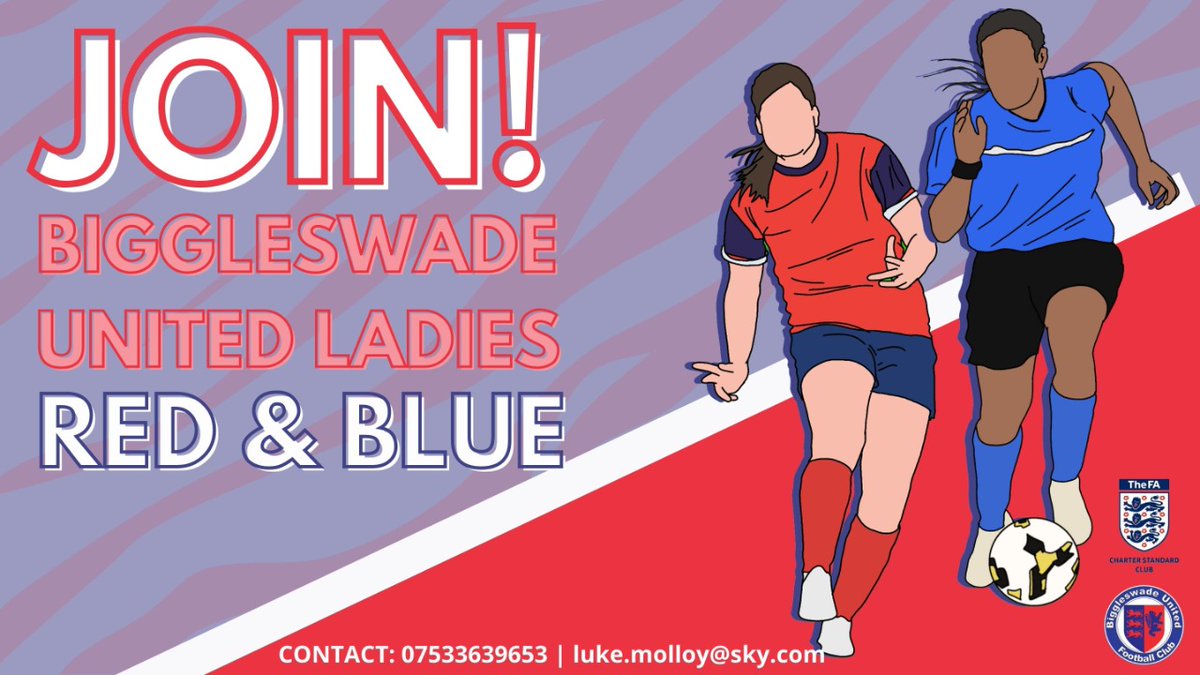 #JoinTheClub  

Biggleswade United Ladies are recruting players for the current season for both the Reds and the Blues

Trainings are open to any player 16+ years old. If you'd like to test yourself please get in touch

🔴🔵🔴🔵🔴🔵🔴🔵