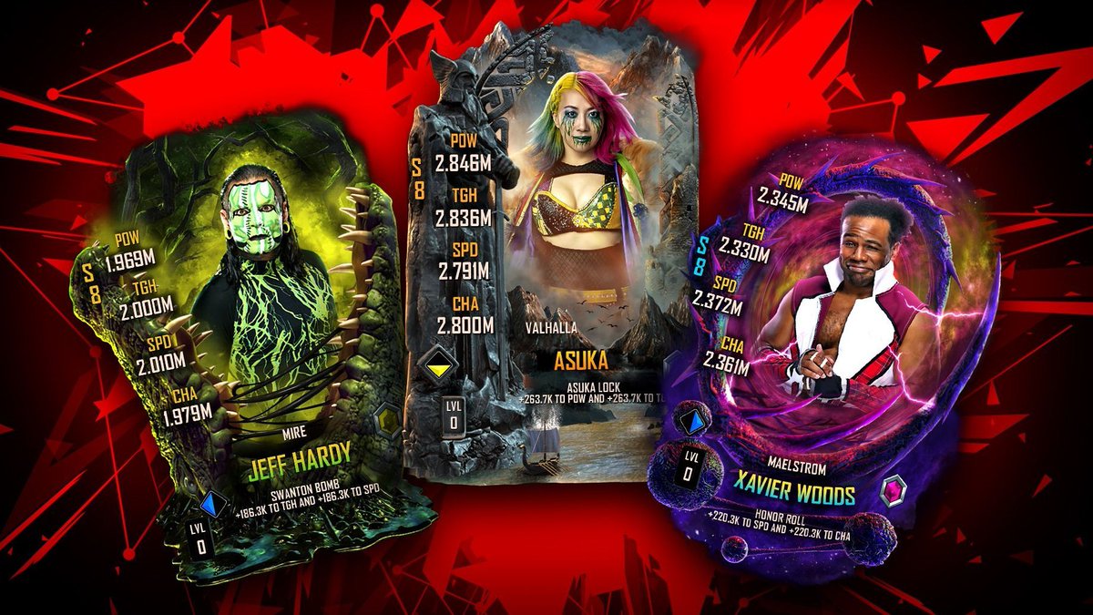 WOW Jeff Hardy Mire, Xavier Woods Maelstrom and Asuka Valhalla are officially confirmed for Season 8 see you in 6 days #WWESuperCard https://t.co/aOc4hSK7us