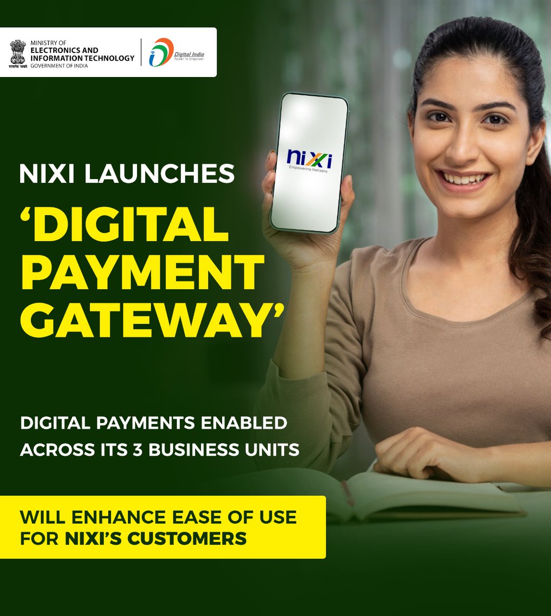 _DigitalIndia's tweet photo. To facilitate its customers &amp; partners, #NIXI has gone digital by enabling #digitalpayments across its customer-facing websites. This will lead to ease of use by offering real-time payments, providing uninterrupted services &amp; ensuring seamless experience to all stakeholders. https://t.co/1AK5cKkIGs