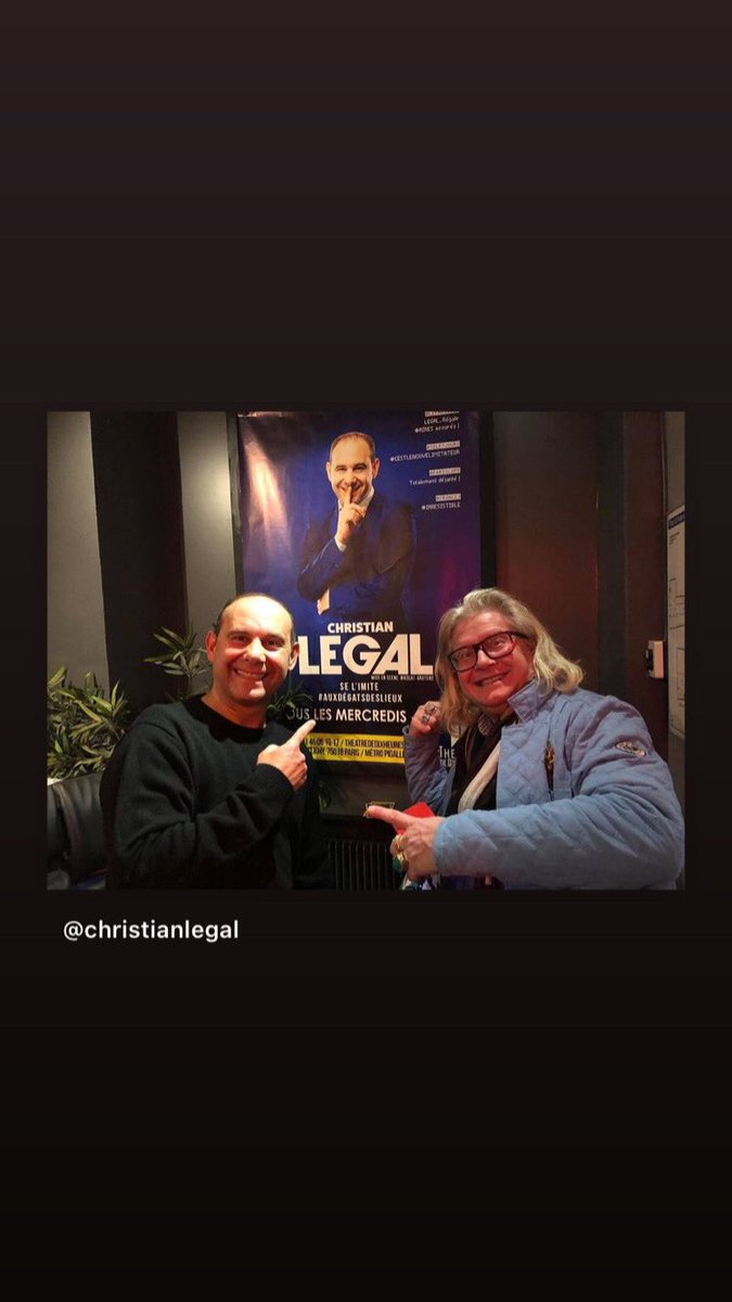 legalchristian's tweet photo. Quel plaisir d’avoir eu la présence de mon ami @JeanChalencon à mon spectacle hier soir et vous vous venez quand?
#christianlegal #selimiteauxdegatsdeslieux #theatrededixheures #imitation #onemanshow https://t.co/r3AsFvcrGI